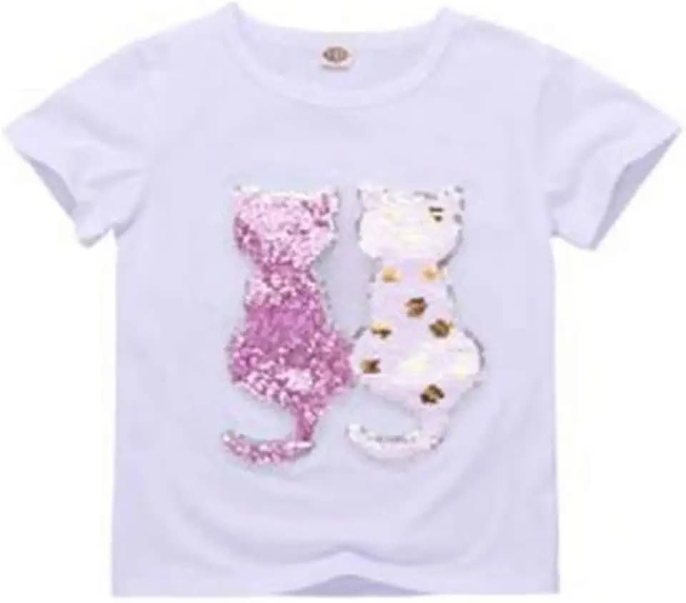 Girls Children Kids Magic Flip Sequins Shirts Cotton Fashion T-Shirt Tops Tees