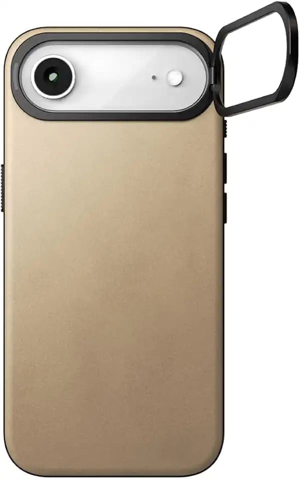 POUT CaseLoop Leather for iPhone Air – Netherlands Full-Grain Leather Case, Compatible with MagSafe, 0–120° Magnetic Stand Ring, Oil-Waxed Veg-Tan Finish, Camera Button, Aluminum Bezel - Texas Sand