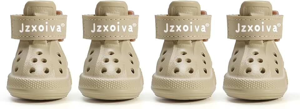 JZXOIVA Dog Shoes for Hot Pavement, Dog Booties for Large Dogs, Breathable Dog Boots & Paw Protectors, Adjustable Non-Slip Rain Booties, Waterproof Pets Sandals for Beach Khaki Size 9