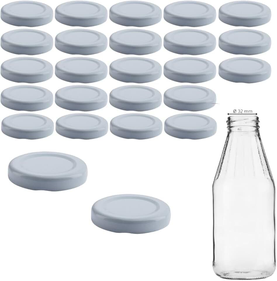 mikken 25 Deckel TO43 4,5 cm für Glasflaschen Twist-Off Ersatzdeckel Schraubdeckel für Milchflaschen und Saftflaschen Farbe weiss