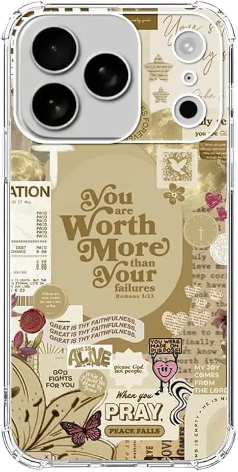 You are Worth More Christian Phone Case for iPhone 17 Pro, Bible Verse Phone Cover for iPhone 17 Pro, Cool TPU Bumper Phone Case