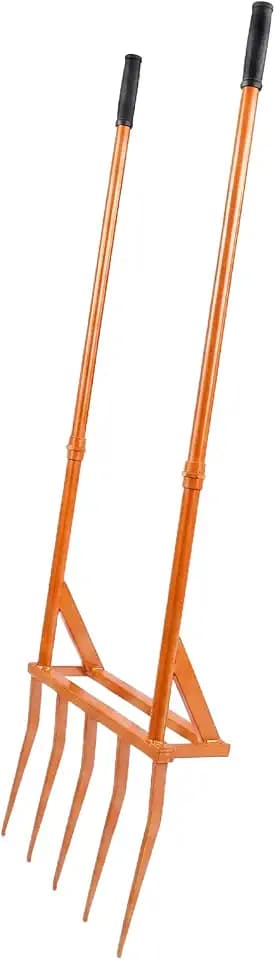 56" 5-Tine Steel Broadfork, Soil Tiller with Widened Foot Pedal