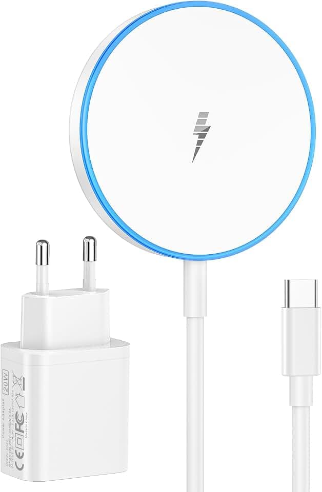 für MagSafe Ladegerät iPhone mit 20W Schnelles Adapter, Wireless Charger induktive ladestation für iPhone 18/17/16/15/14/13/12 Serie&Ohrhörer 5-2Pro,LED kabelloses ladegerät inkl. Netzteil und Kabel