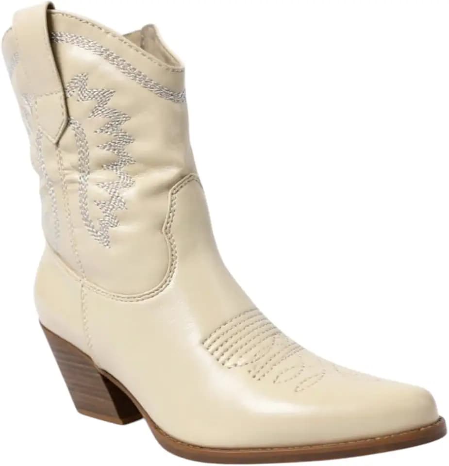 Women Pointed Toe Western Cowboy Cowgirl Low Block Heels Ankle Boots