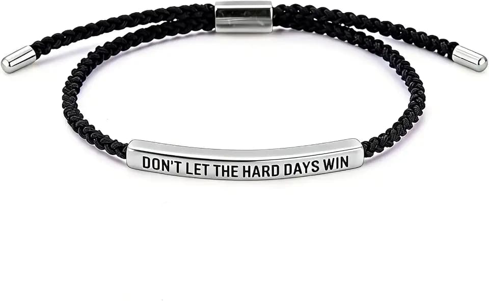 Don't Let The Hard Days Win Bracelet - Adjustable Titanium Motivational Inspirational Wrap Bracelet for Women Men - Handmade Braided Encouragement Gift Jewelry for Mother's Day, Graduation, Birthday, Friends, Christmas, or Everyday Wear