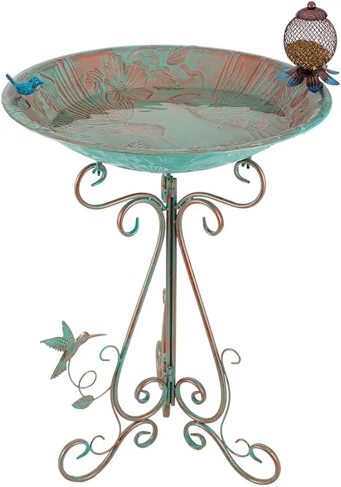 VEWOGARDEN Large Metal Bird Bath for Outside Garden Standing Birdbath with Feeder for Outdoors Yard Patio Lawn Decoration, Light Green