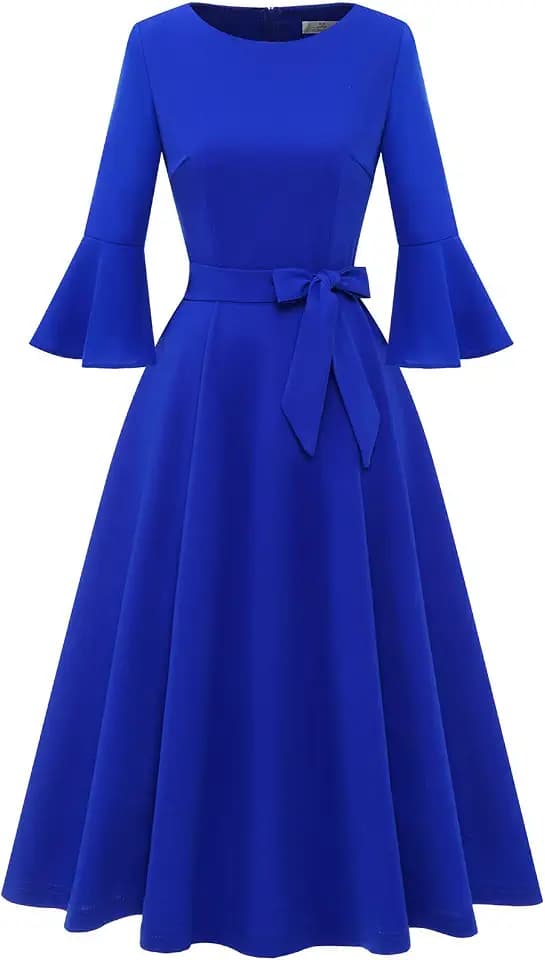 HomRain Women's Church Dresses Modest Bell Sleeve Wedding Guest Cocktail Tea Party Vintage Evening Dress