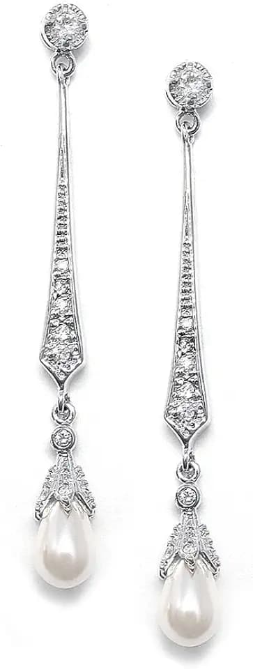 Mariell Freshwater Pearl Cubic Zirconia Dangle Earring for Brides, Prom, Wedding, Birthday Gift