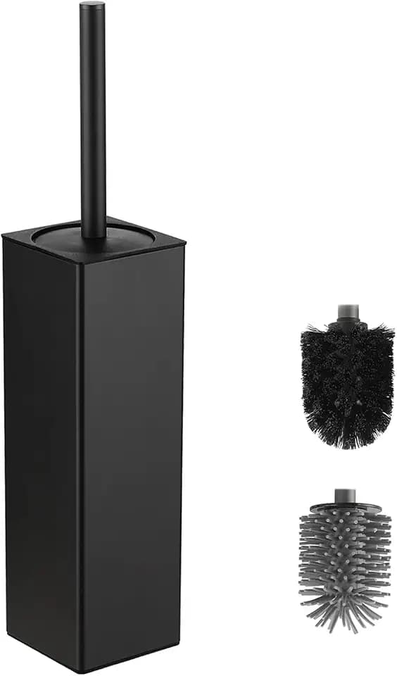 bgl WC-Bürste, Silikon WC-Bürstenhalter 2 Bürstenköpfe, Aluminium Quadratische Klobürste für Badezimmer Reinigung, WC-Bürsten (schwarz)