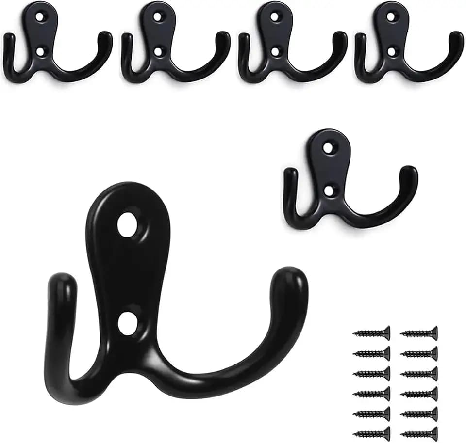 PAIDASHU 6er-Pack Doppelte Kleiderhaken, Metallhaken, Wandmontierte Kleiderhaken mit Schrauben zum Aufhängen von Kleidung, Hüten, Handtüchern, Schlüsseln, Küchenutensilien, für Wohnzimmer