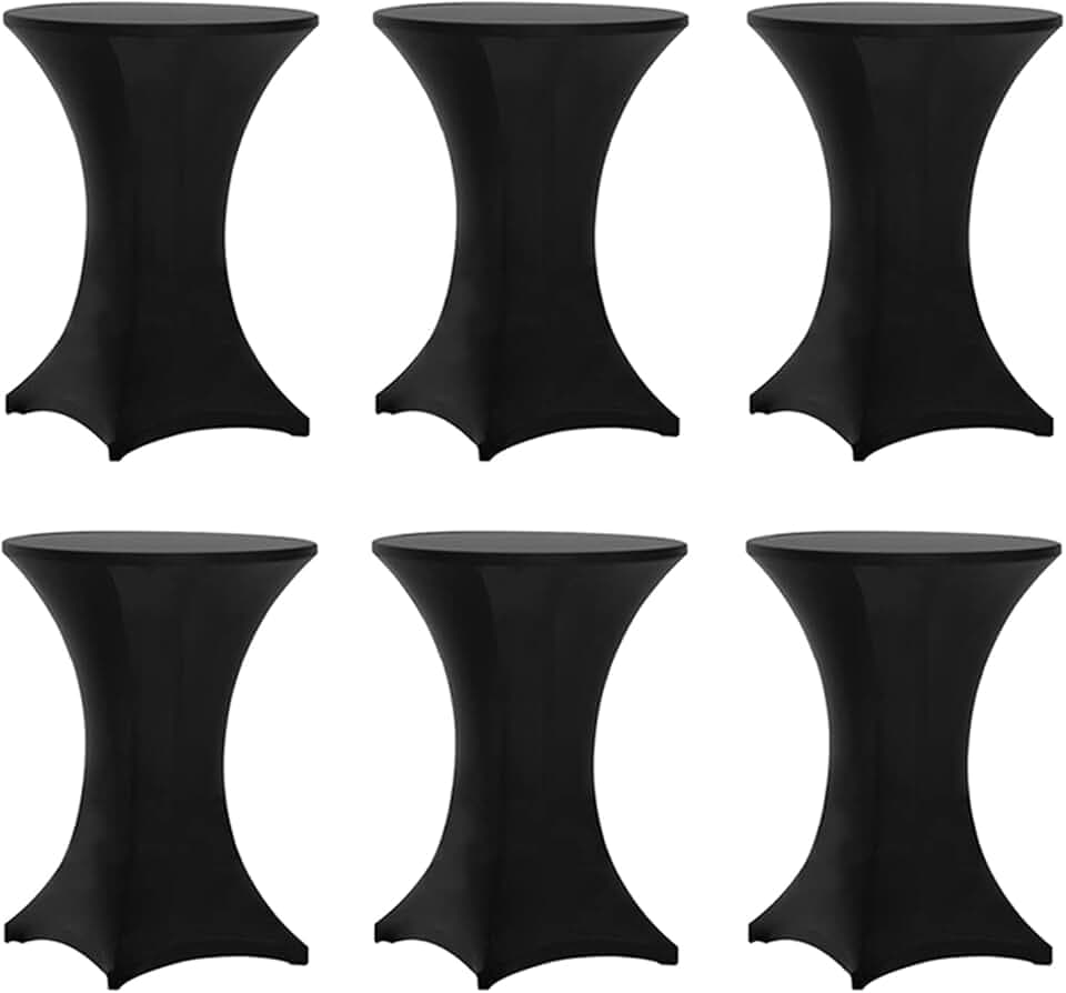 Tina's Cocktail Table Covers Black, High Top Table Cloths 6 Pack 30x42 Inch