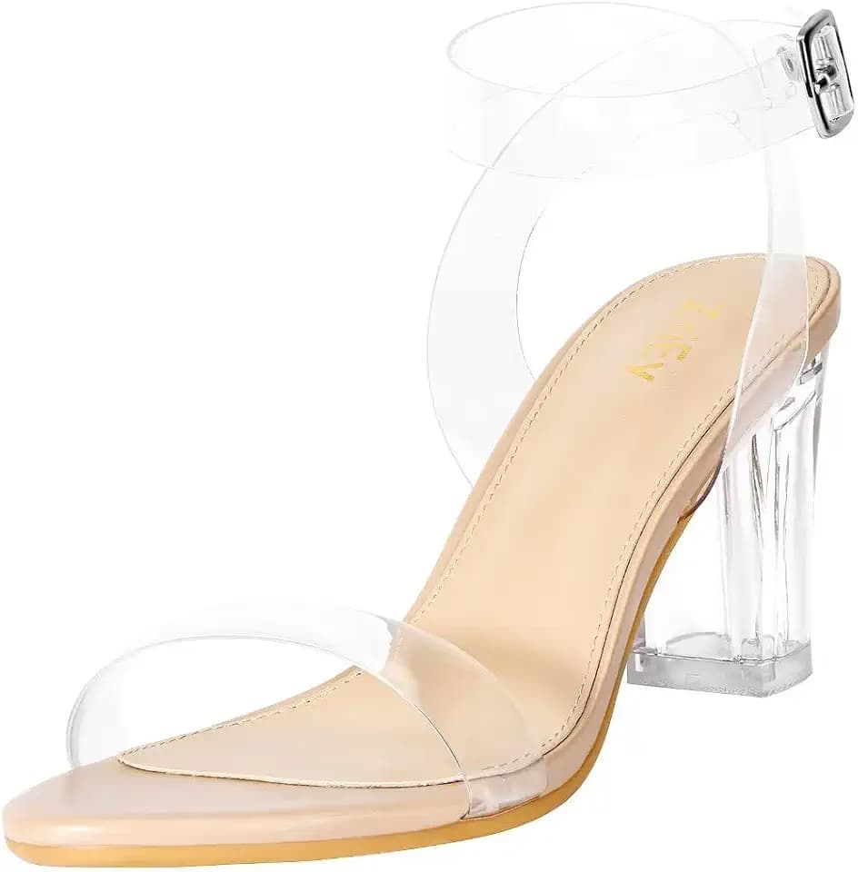 ZriEy Women's Clear Heels Chunky Block Mid High Heeled Sandals