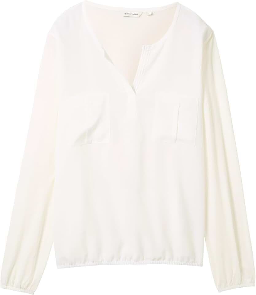 TOM TAILOR Damen Longsleeve mit Brusttaschen, 10315 - Whisper White, L