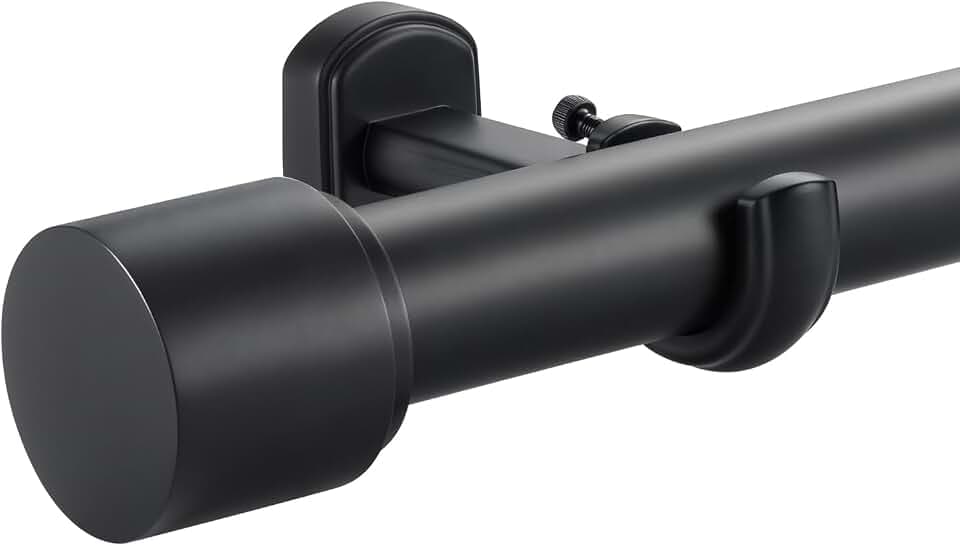 1 1/8 Inch Diameter Curtain Rods, 144-240” Telescoping Large Single Window Drapery Rod Heavy Duty With Adjustable Modern Brackets, Matte Black