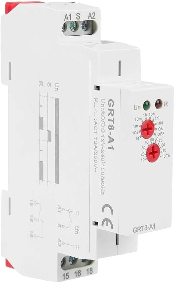 Elprico Verzögerungsrelais, Mini Einschaltverzögerungsrelais, Timer Relais mit Verzögerungszeit, DIN Schienentyp AC/DC 12V ~ 240V, Manuell, 2NO 2NC, Silberkontakt