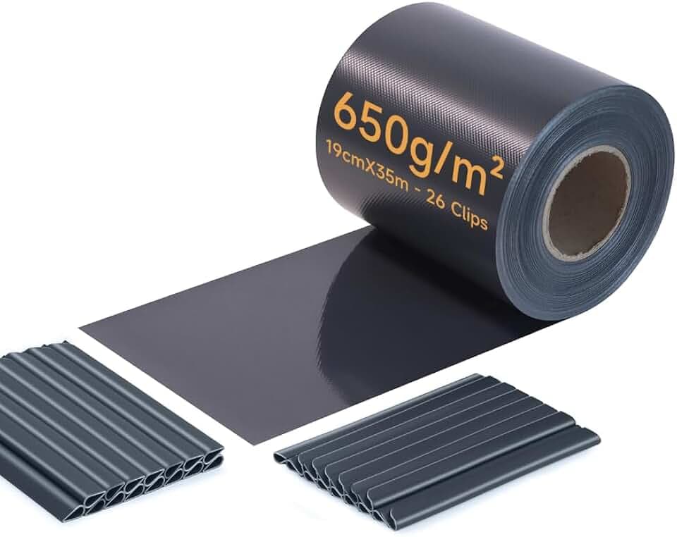 650g/m² Sichtschutzstreifen 35 Meter x 19 cm, 26 Clips (Anthrazit)