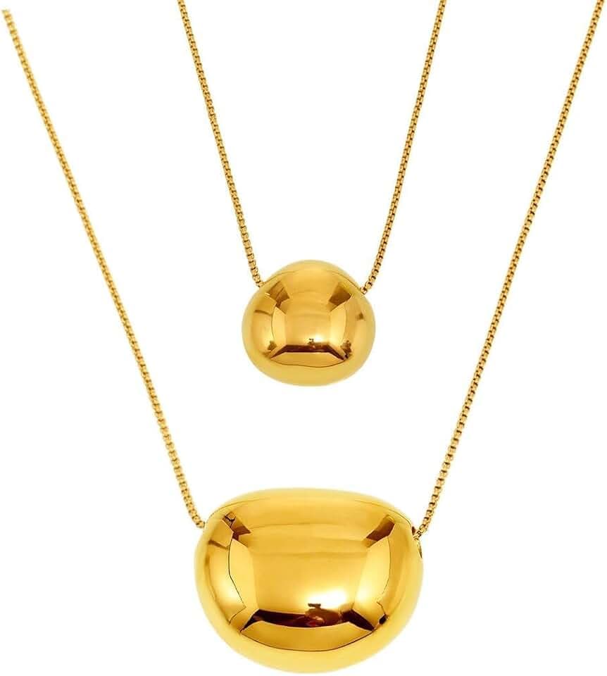 Jean Beau Chunky Irregular Textured Pendant Long Necklace for Women, Statement Trendy Stainless Steel Chain Necklaces Prom Fashion Jewelry Gift