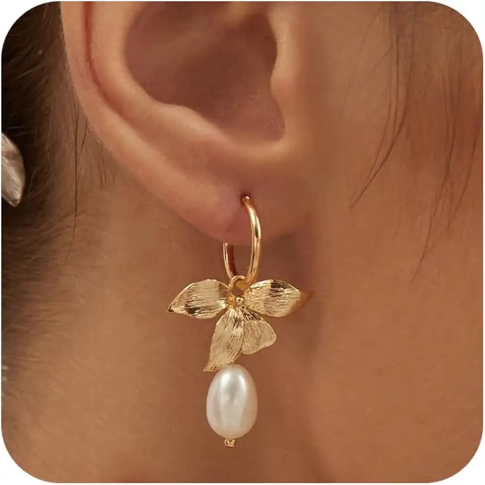 14K Gold Plated Pearl Drop Earrings for Women Dangle Wedding Bridesmaid Bridal 14K Gold Plated Handpicked Pearl Earrings Elegant Accessories Prom Jewelry Festival Gifts for Women