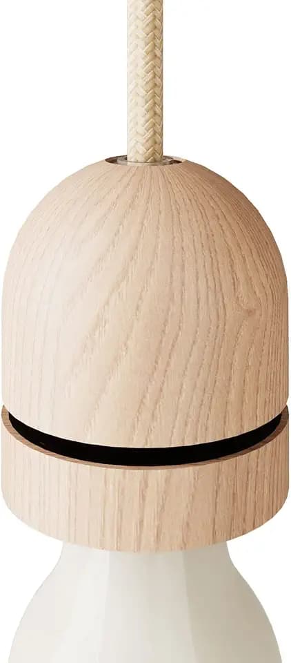 creative cables Lampenfassung E27, halbkugelförmig, aus Holz, mit verdeckter Zugentlastung und Abdeckung für Lampenschirm