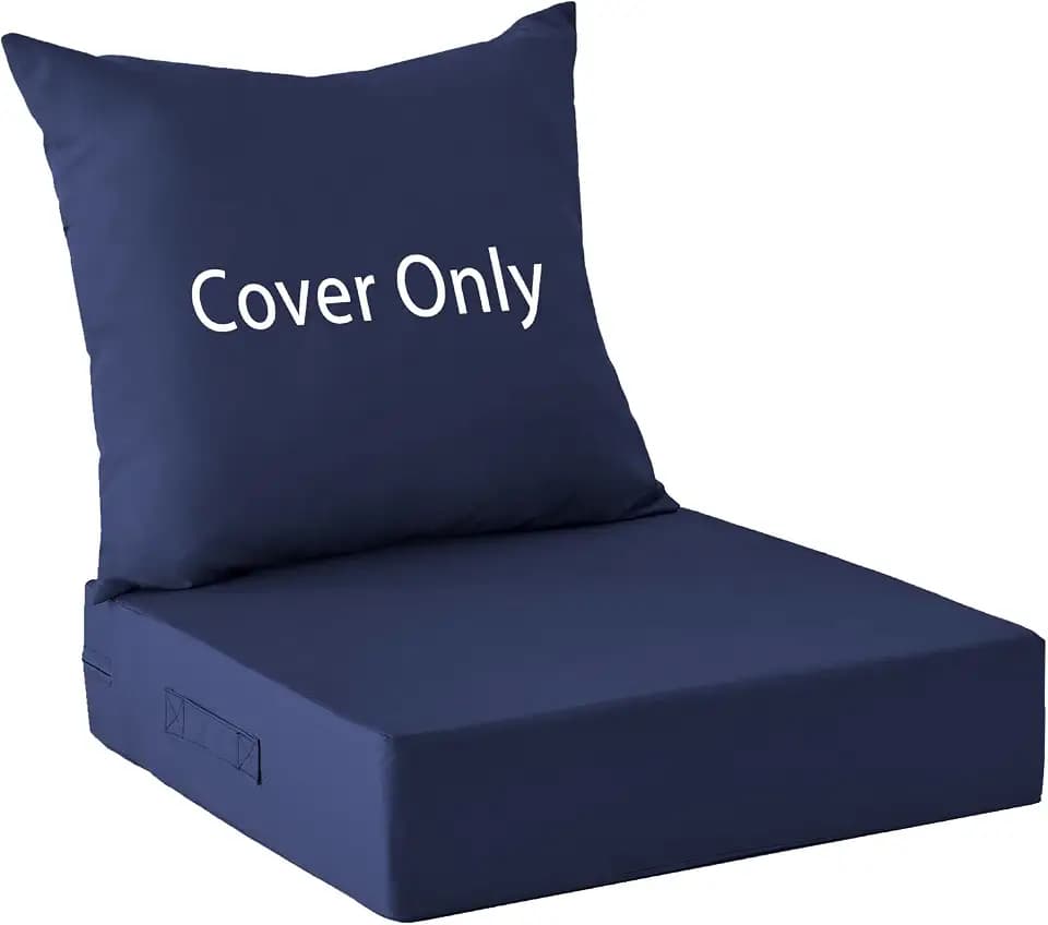 IPYNBAP 24x24x5.75 Inch Patio Cushion Covers for Deep Seat and Back, Water-Resistant & Fade-Resistant Outdoor Chair Cushion Cover Set, Replacement Cushions Covers with Handle and Ties, Navy Blue