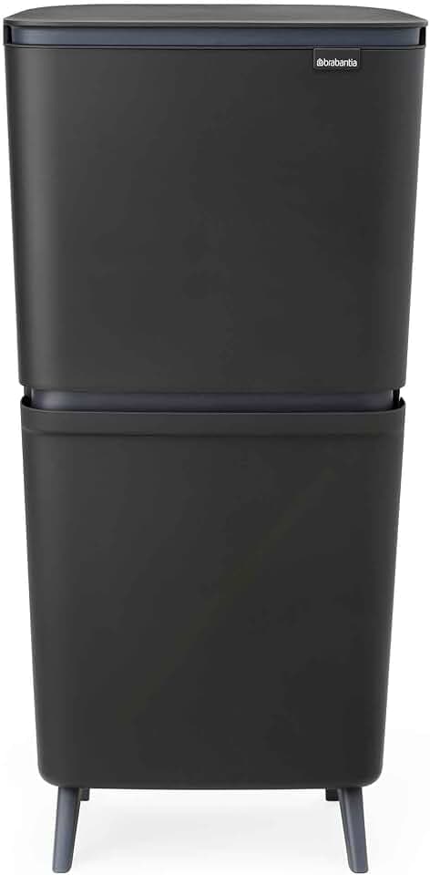 Brabantia SortUp Abfalleimer Hi 20+25 Liter (Dark Grey), Mülleimer mit Deckel mit herausnehmbaren Behältern, schlankes Mülltrennsystem für die Küche mit sanft schließendem Deckel