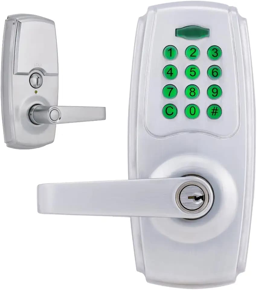 BRINKS ANSI Grade 2 Keypad Door Lock with Handle for Commercial & Residential Use, Keyless Entry Door Lock, 99 User Codes, Auto-Relock, Battery with Backup Keyway (Satin Nickel)