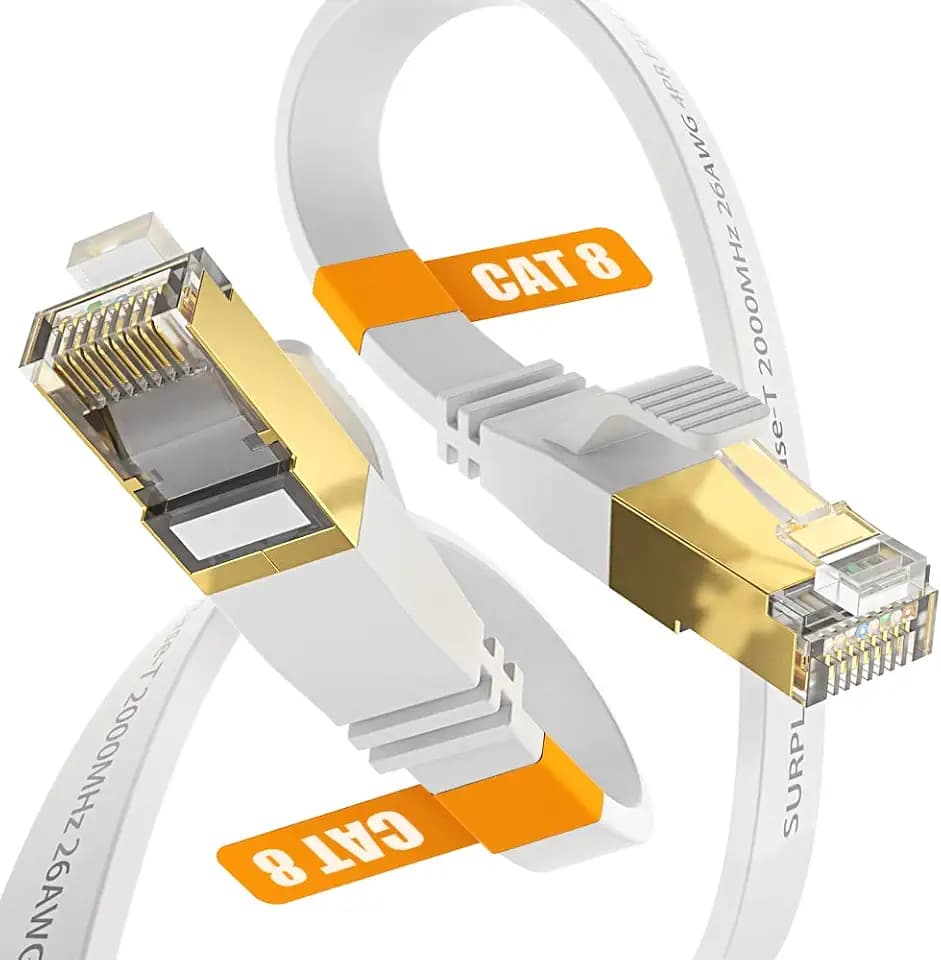 Cat8 Ethernet Cable, 10FT, Slim-Flat, White