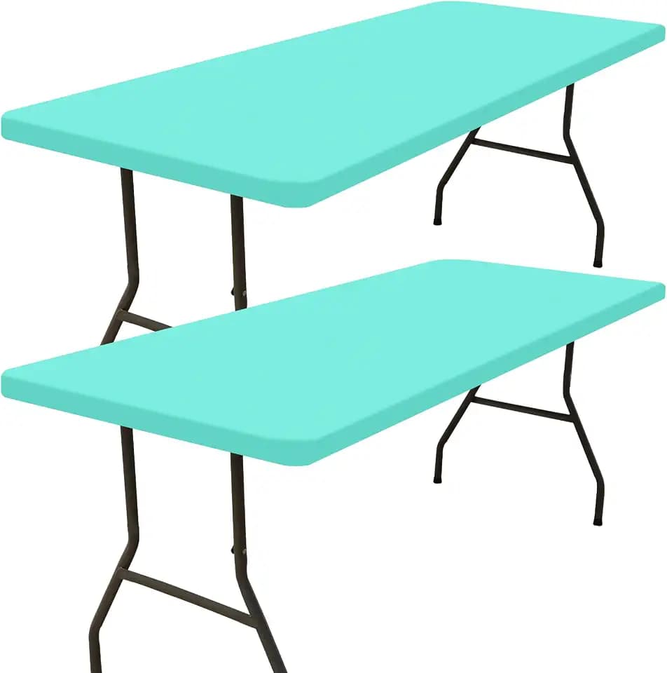 Smiry 2 Pack Rectangle Picnic Table Cloth, Waterproof Elastic Fitted Tablecloths, Washable Polyester Rectangular Patio Table Cover for Camping, Indoor and Outdoor (Aqua, 30"x72")