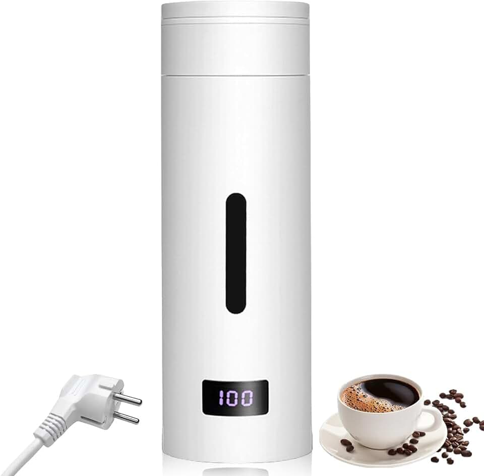 Reise Wasserkocher Klein, 380ML Reisewasserkocher Elektrische Wassertasse mit Temperatureinstellung und Automatischer Abschaltung Schnellkoch Teekanne Heizbecher für Kaffee und Teezubereitung