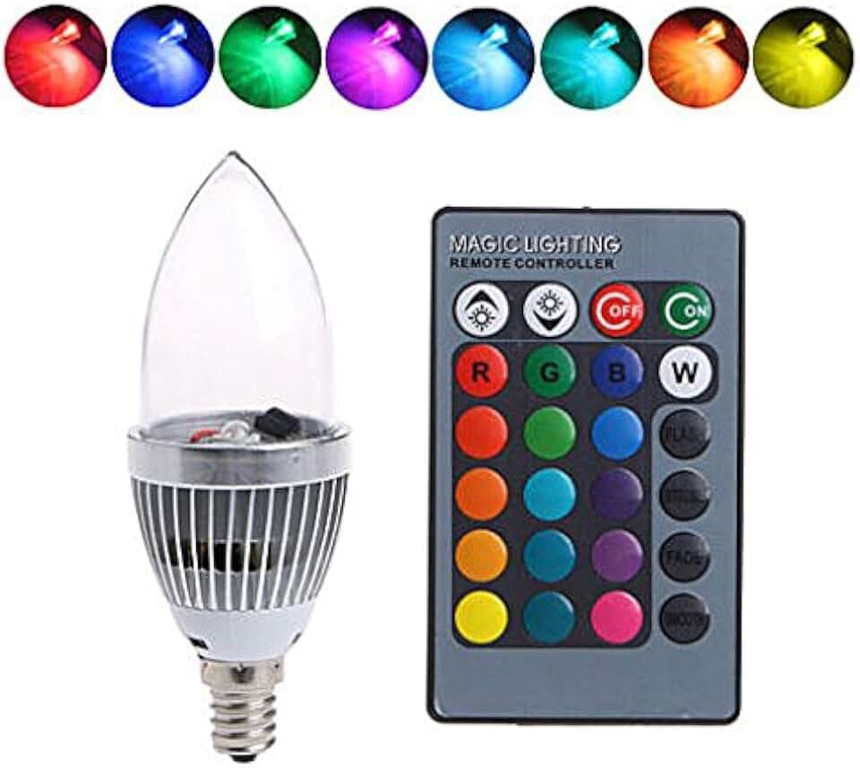 RGB Candle Light, E14 E12 3W RGB LED Color Changing Candle Light Lamp Bulb Remote Control Kit for Corridors, Toilets, Corridors, Hotels, Bar, Cafe(E14 transparent cover)