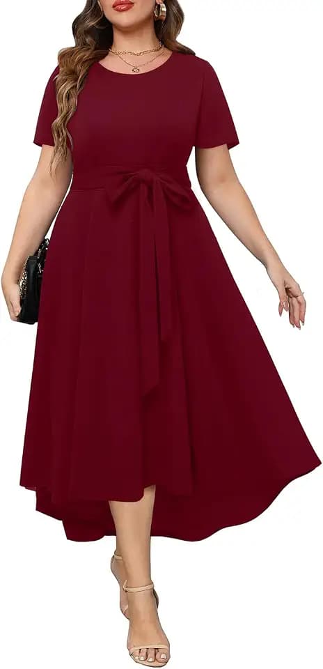 Holipick Plus Size Wedding Guest Dress - High Low Formal Dress with Pockets