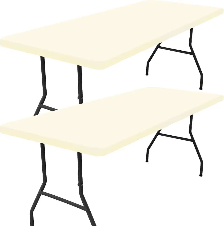 Smiry 2 Pack Rectangle Picnic Table Cloth, Waterproof Elastic Fitted Tablecloths, Washable Polyester Rectangular Patio Table Cover for Camping, Indoor and Outdoor (Beige, 30"x96")