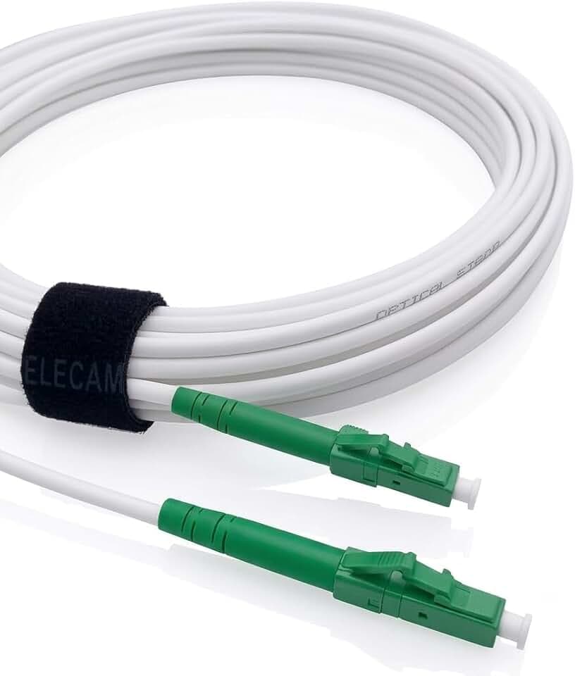 Elfcam® - 5m Weißes Glasfaserkabel LC/APC auf LC/APC Stecker, Kompatibel mit Deutscher Telekom, Simplex 9/125μm Patchkabel, Lichtwellenleiter LSZH, LWL,5Meter