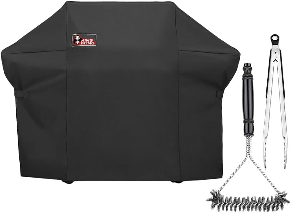 Kingkong 7108 Premium Grill Cover for Weber Summit 400-Series Gas Grills (Compared to The Weber 7108 Grill Cover) Including Grill Brush and Tongs