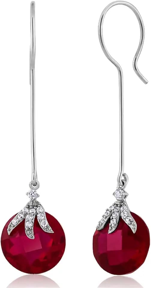 Gem Stone King 22.00 Cttw Long Dangle Drop French Wire Earrings For Women | 925 Sterling Silver | Round Checkerboard 12MM | Fine Jewelry Gifts for Women Mom Wife Her