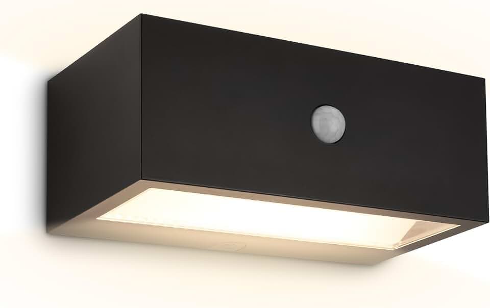 BRILONER - Wandleuchte aussen mit Bewegungsmelder, Kabellos, Dimmbar, IP44 Spritzwasserschutz, Aussenlampe Wand, Wandlampe Akku, Außenlampe, Wandleuchte ohne Stromanschluss, 18,5x9,5x7,5 cm, Schwarz