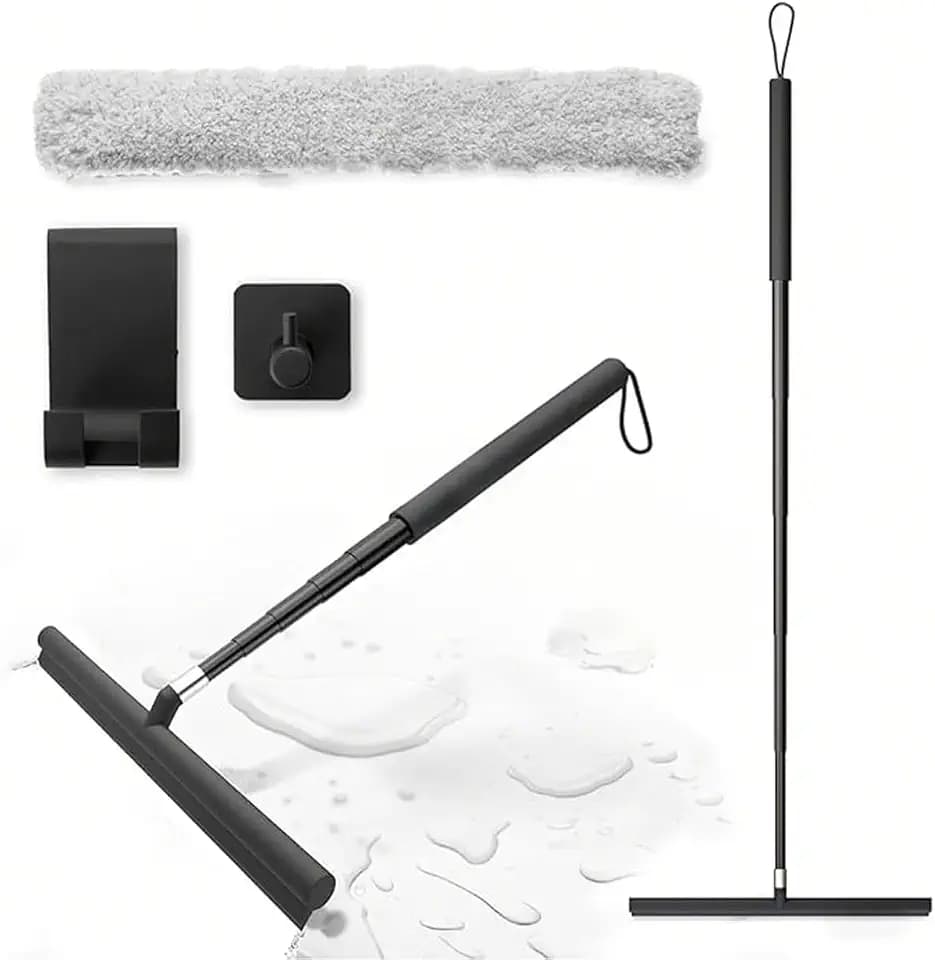 Duschabzieher Langer Stiel, 20-120cm Duschabzieher Schwarz, Fensterwischer mit Teleskopstiel, Glasabzieher Dusche, Bodenabzieher Dusche, Für Dusche, Bad, Spiegel, Glasreinigung