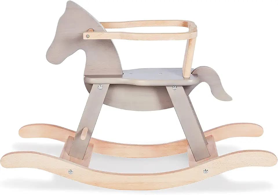 PINOLINO 242493 Pinolino mit Ring, aus massivem Holz, Ring abnehmbar, Umbausatz enthalten, für Kinder ab 9 Monaten, grau/natur