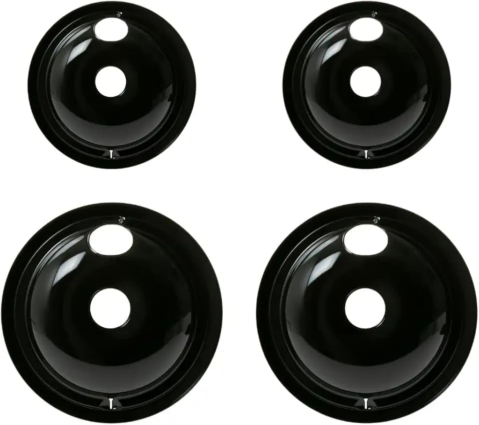 GE Appliances Stove Drip Pans | Genuine Appliances Manufactured OEM Part | Electric Stove Burner Drip Pans | 4 Piece Set, 6" and 8" Drip Pan Kit | Porcelain Range Replacement Stove Burner Bowls
