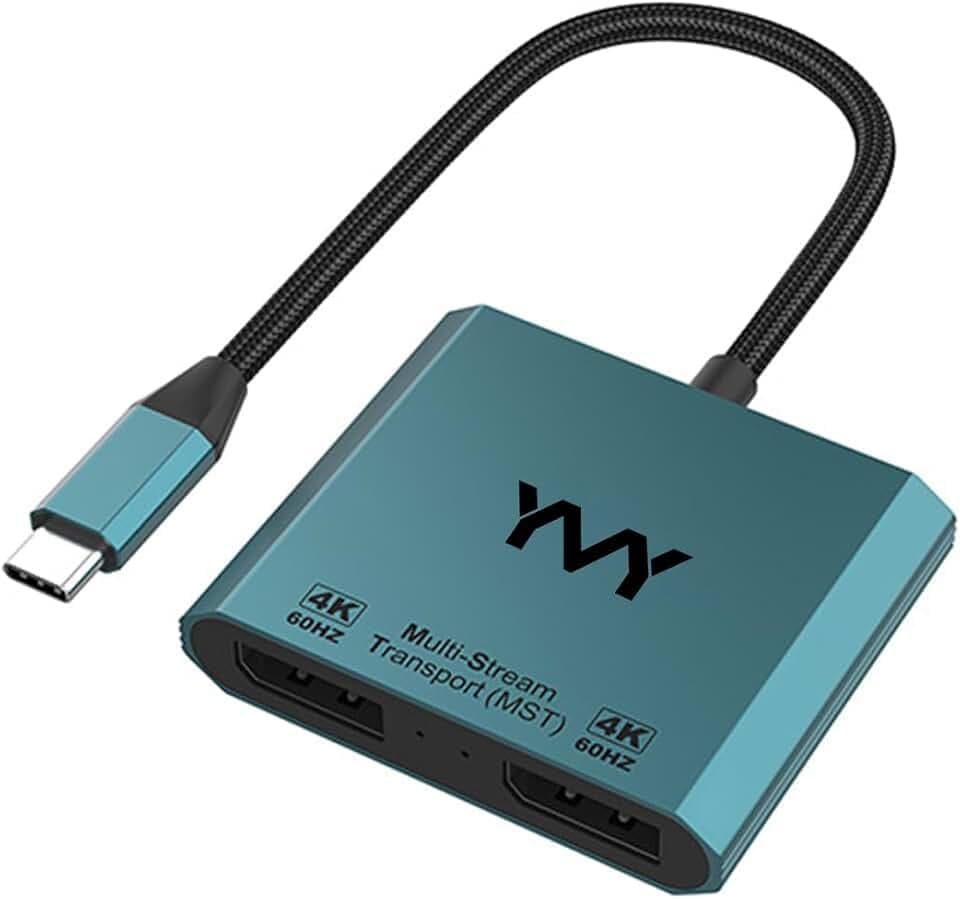 USB C auf Dual DisplayPort Adapter, Dual DP Splitter für Dual Monitore, 4K 60Hz, Multimonitor MST Hub Kompatibel mit MacBook Pro/Air, Surface, Dell, Galaxy, Chromebook (2 in 1)