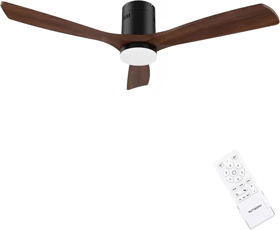 132cm Holz Deckenventilator mit Beleuchtung, Leise, Dunkles Holz