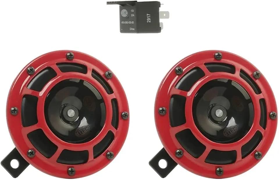 Hella Stark Sound – 109.23.37 – Red Set 12 V High/Low Frequency Hella Super Tone Horn Set B 133, 12 volt
