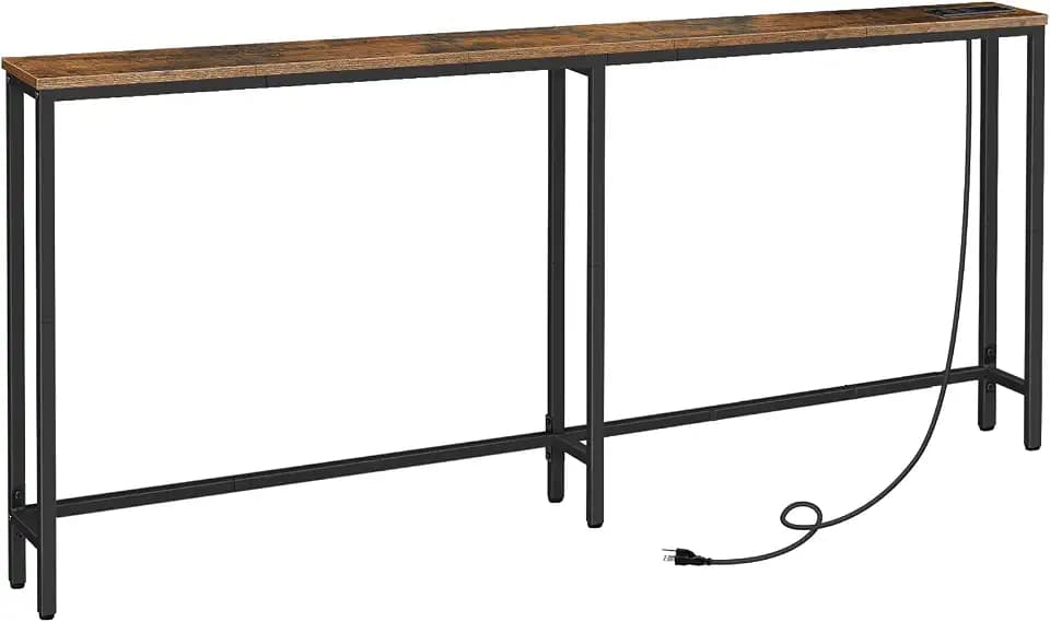 HOOBRO 70.9" Narrow Console Table with Charging Station, 5.9" Sofa Table