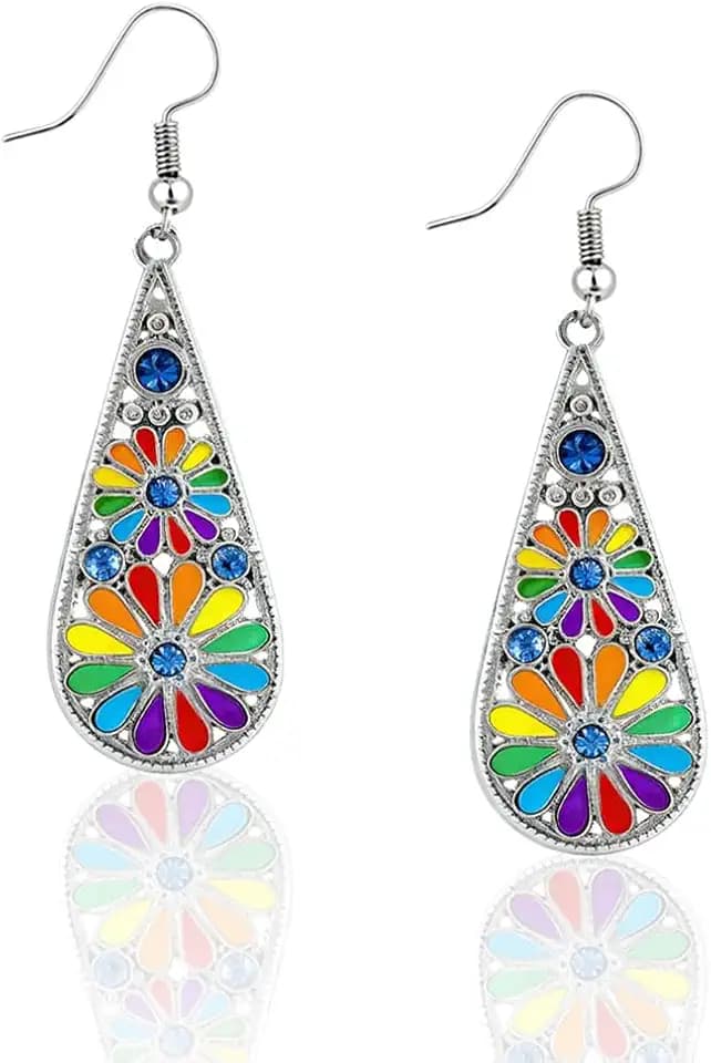 Rainbow pride women's earrings,dangle drop Flower earrings, Gift for women