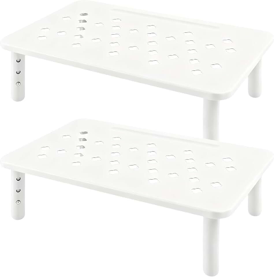 2 Stück Monitorständer Weiß, 3 Höhenverstellbare Monitor Erhöhung Schreibtisch, Bildschirmerhöhung Verstellbar Monitor Stand Monitorerhöhung Ständer für Laptop, PC, Drucker bis 20 kg