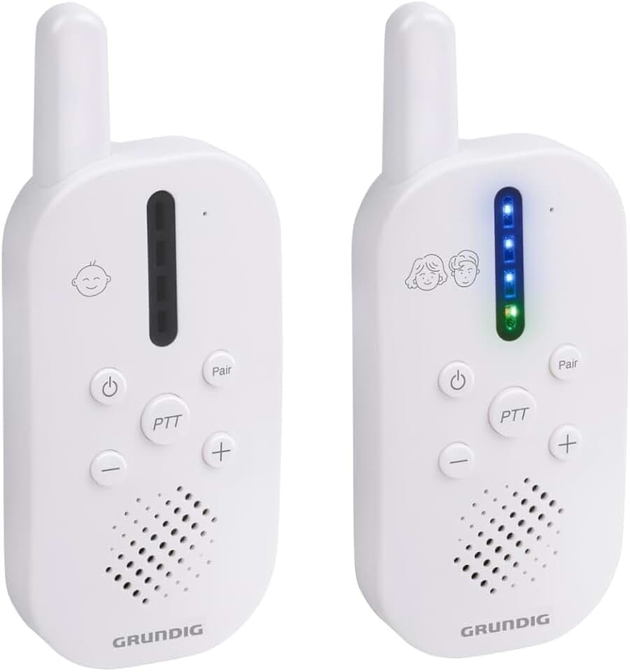Grundig DECT Audio-Babyphone – Babyfon mit 150 m Reichweite – Eltern-Kind-Einheit – mit LED-Tonanzeige und Gegensprechfunktion – Kinderzimmer-Zubehör – Weiß