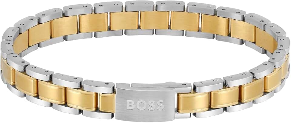 BOSS Jewelry Armband mit Knebelverschluss für Herren Kollektion METAL LINKS ESSENTIALS aus Edelstahl, Schwarz, Blau und Gelbgold