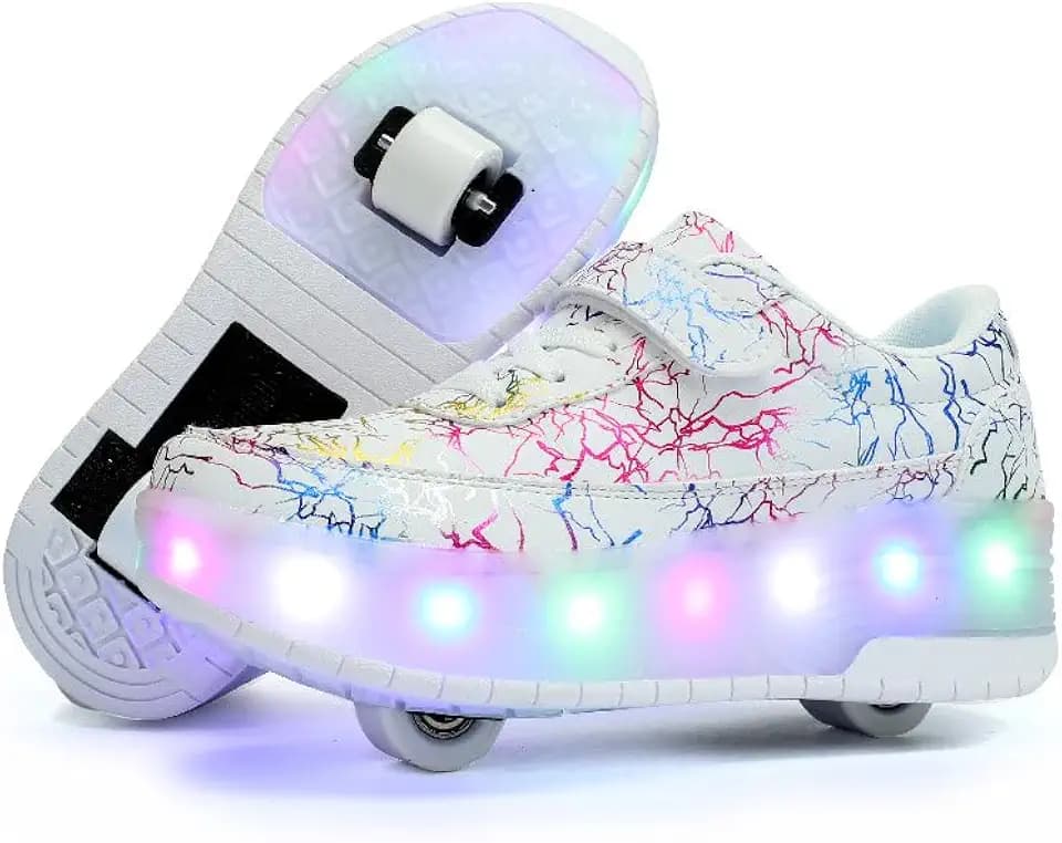 HUSKSWARE Rollschuhe Schuhe Jungen Mädchen Mit 4 Rollen Skateboardschuhe, verstellbar Jugend Schuhe mit Rollen, Schwarz Weiß 28-40 EU