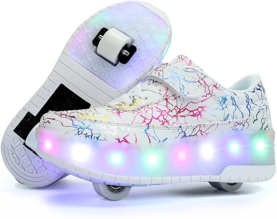 HUSKSWARE Rollschuhe Schuhe Jungen Mädchen Mit 4 Rollen Skateboardschuhe, verstellbar Jugend Schuhe mit Rollen, Schwarz Weiß 28-40 EU