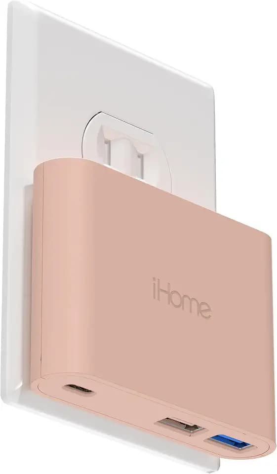 iHome 32W MultiPort Wall Charger Block, 3 Ports, 1 USB-C, 2 USB-A